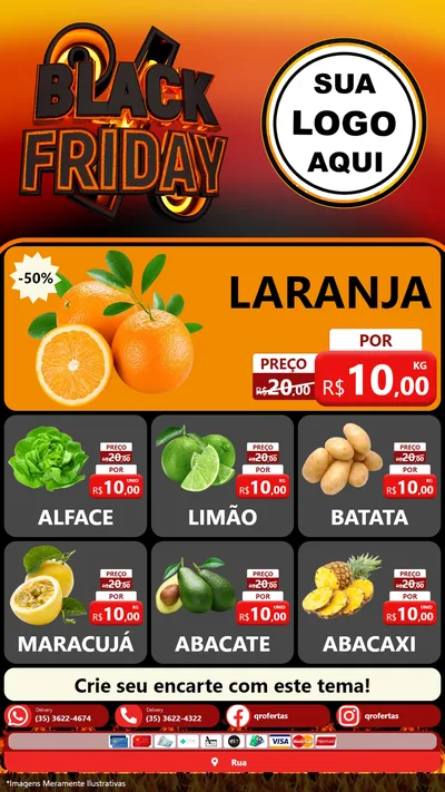 Modelo de Rede Social para Stories com o tema Black Friday para Hortifrúti