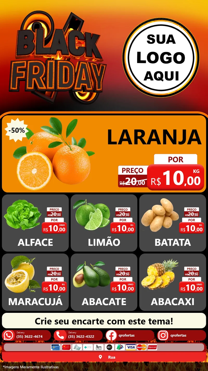 Modelo de Rede Social para Stories com o tema Black Friday para Hortifrúti