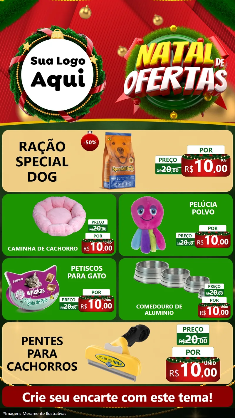 Modelo de TV para TV Vertical com o tema Natal de Ofertas para Pet Shop