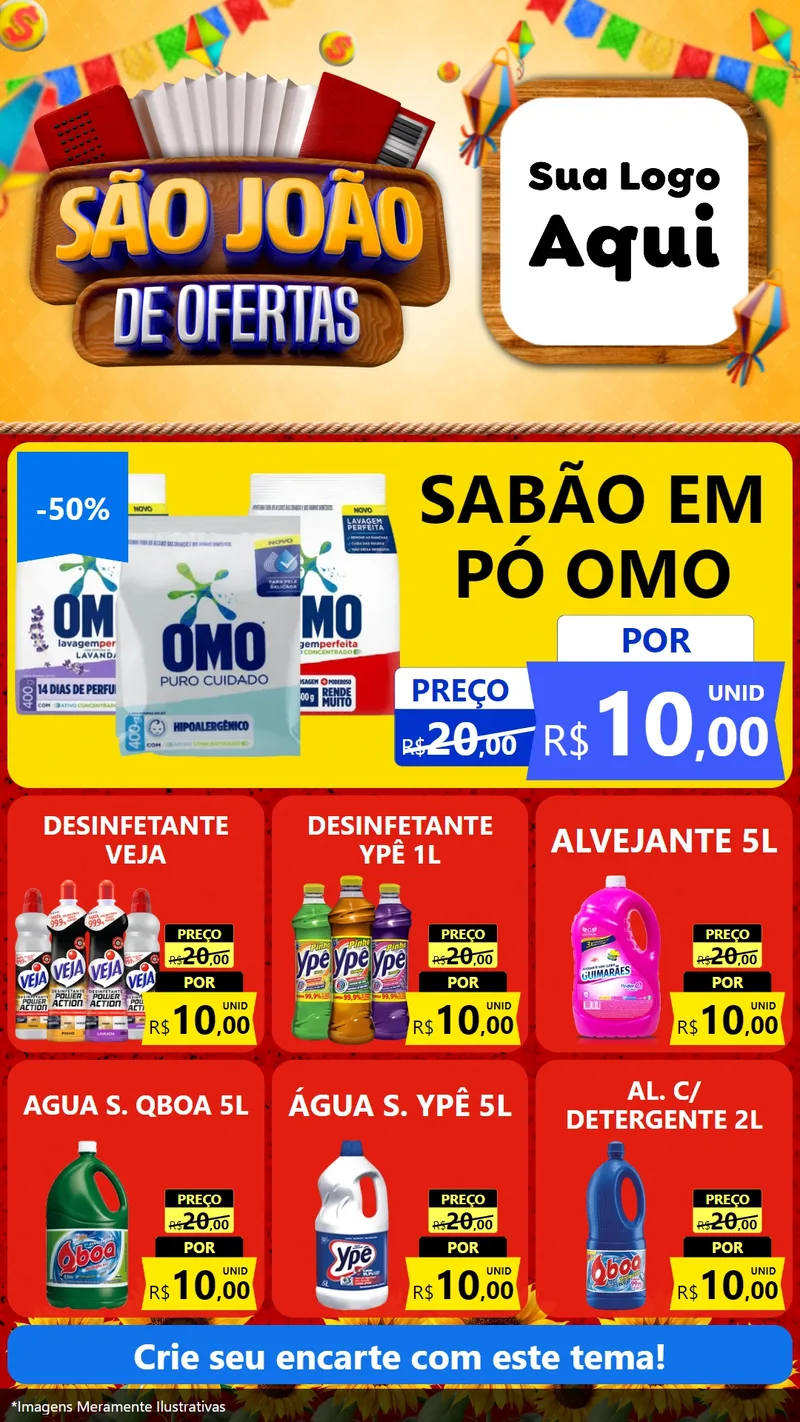 Modelo de Rede Social para Stories com o tema São João de Ofertas para Produtos de Limpeza