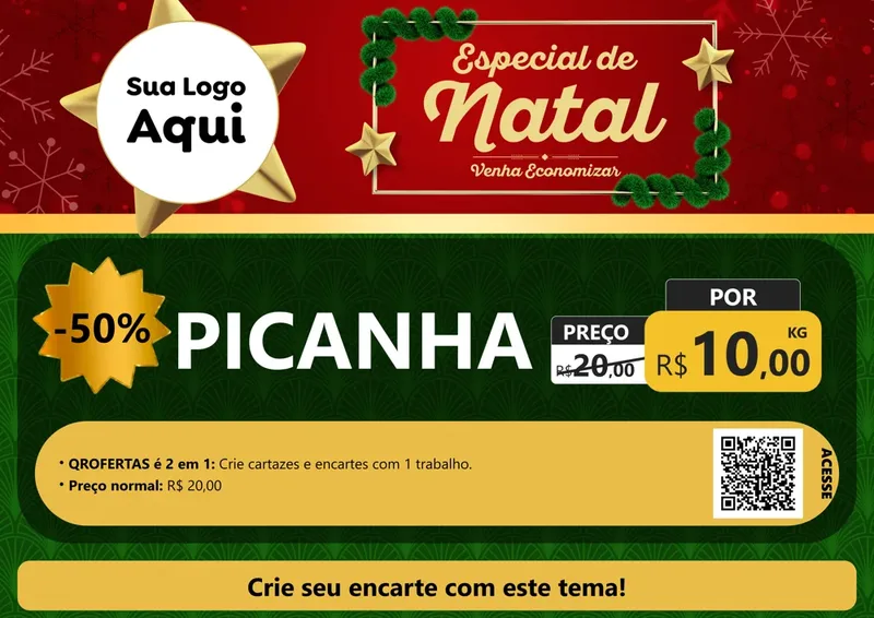 Modelo de Cartaz para Cartaz A4 Horizontal com o tema Especial de Natal para Açougue
