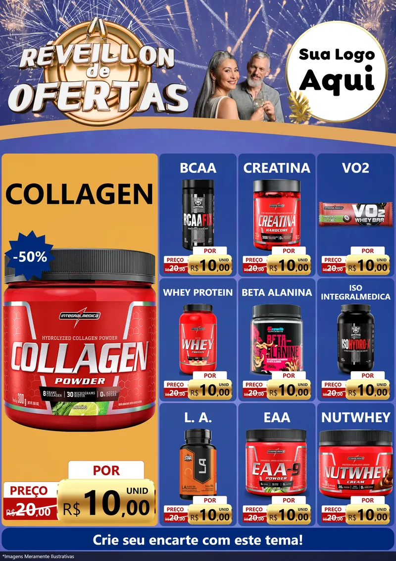 Modelo de Encarte para Encarte A4 Vertical com o tema Réveillon de Ofertas para Suplementos alimentares