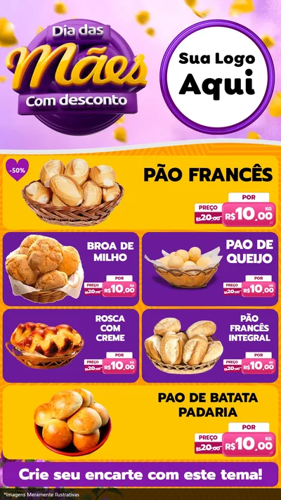 Modelo de TV para TV Vertical com o tema Dia das Mães com Desconto para Padaria