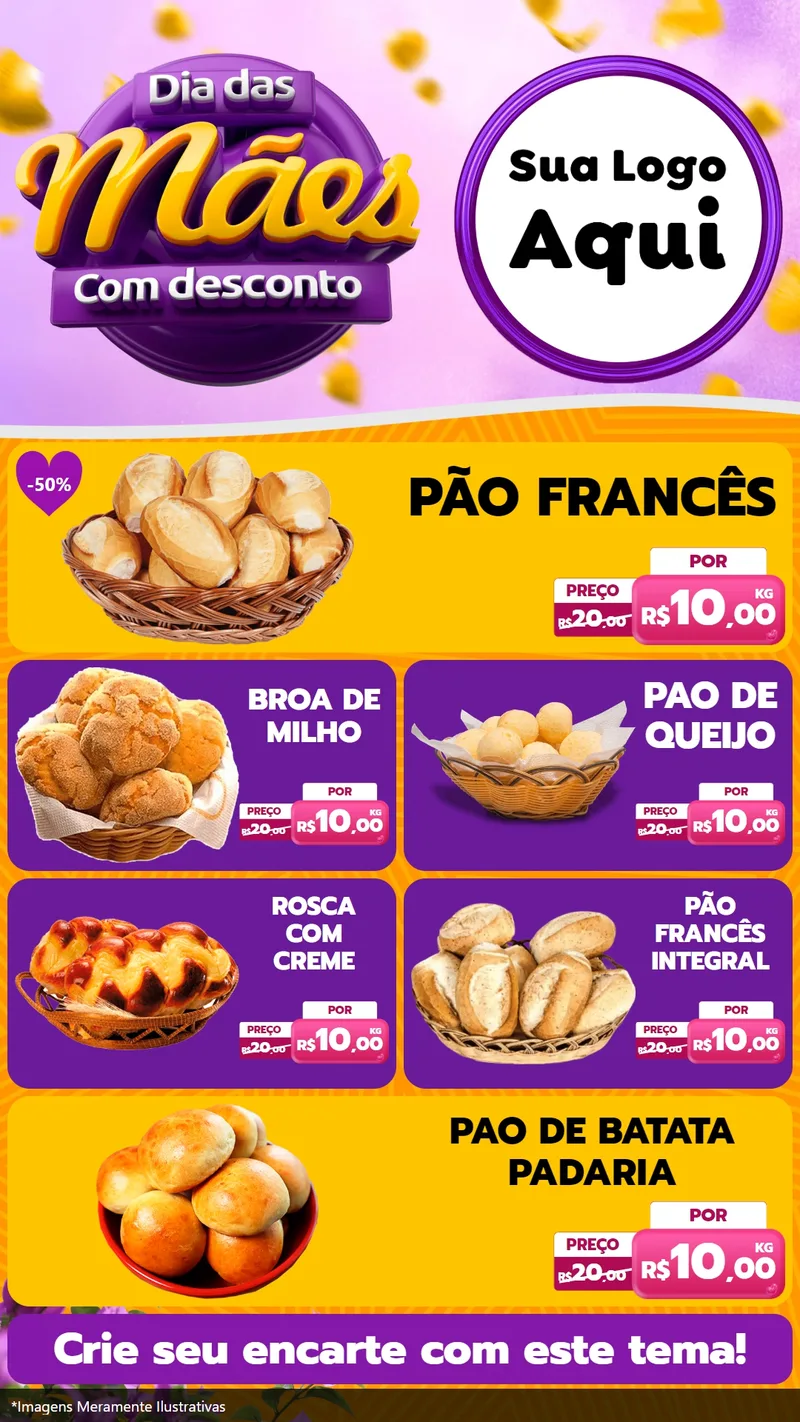 Modelo de TV para TV Vertical com o tema Dia das Mães com Desconto para Padaria