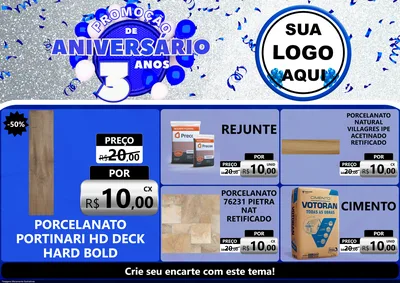 Modelo de Encarte para Encarte A4 Horizontal com o tema Promoção de Aniversário - 3 Anos para Pisos e revestimentos