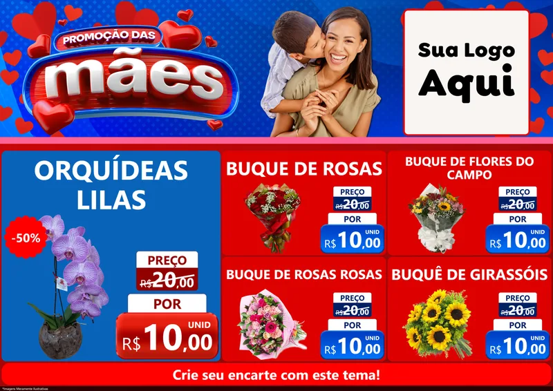 Modelo de Encarte para Encarte A4 Horizontal com o tema Promoção das Mães para Floricultura e jardim