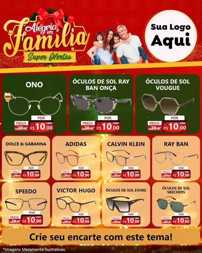 Modelo de Rede Social para Feed Instagram com o tema Alegria em Família Super Ofertas - Natal para Óticas