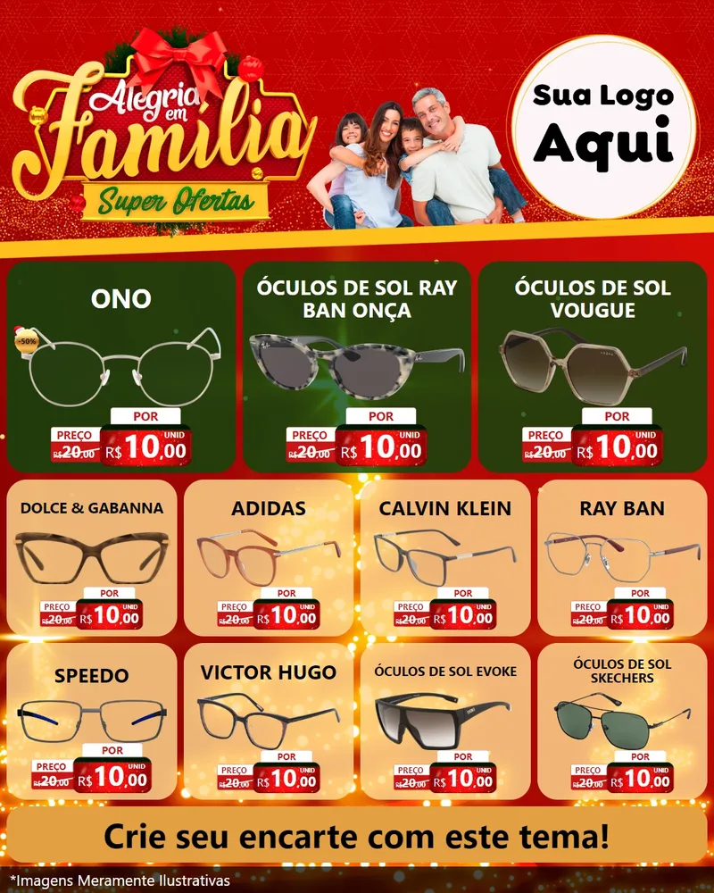Modelo de Rede Social para Feed Instagram com o tema Alegria em Família Super Ofertas - Natal para Óticas