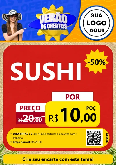 Modelo de Cartaz para Cartaz A4 Vertical com o tema Verão de Ofertas para Comida japonesa