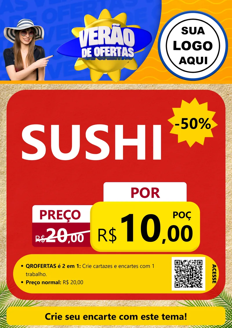 Modelo de Cartaz para Cartaz A4 Vertical com o tema Verão de Ofertas para Comida japonesa