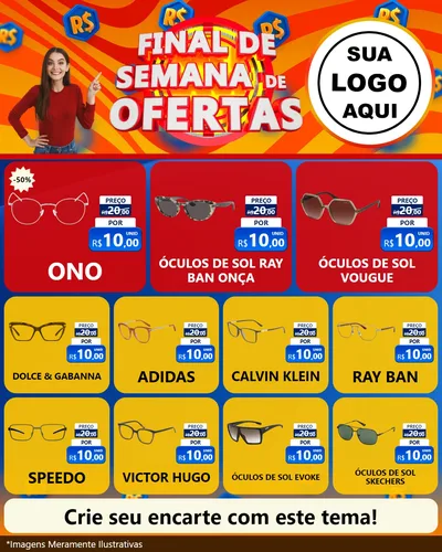 Modelo de Rede Social para Feed Instagram com o tema Final de Semana de Ofertas para Óticas