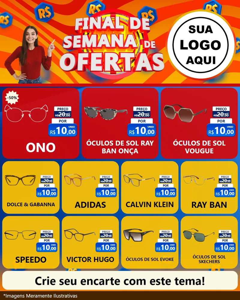 Modelo de Rede Social para Feed Instagram com o tema Final de Semana de Ofertas para Óticas