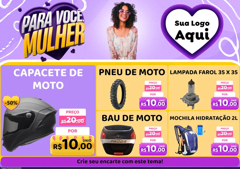 Modelo de Encarte para Encarte A4 Horizontal com o tema Para Você, Mulher para Moto peças