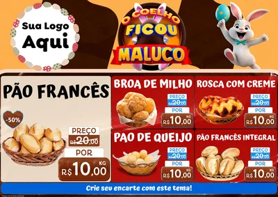Modelo de Encarte para Encarte A4 Horizontal com o tema O Coelho Ficou Maluco - Páscoa para Padaria