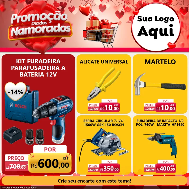 Modelo de Rede Social para Feed Facebook com o tema Promoção Dia dos Namorados para Maquinas e Ferramentas