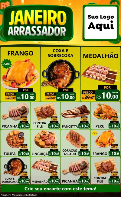 Modelo de Encarte para Encarte Grande com o tema Janeiro Arrasador para Assados