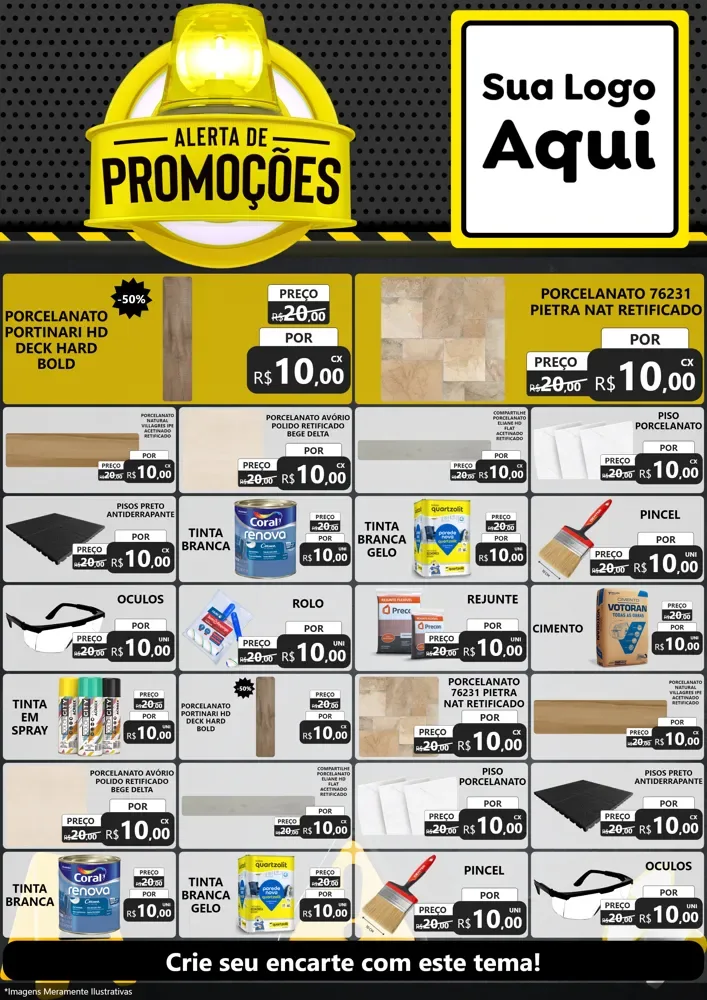 Modelo de Encarte para Encarte A4 Vertical com o tema Alerta de Promoções para Pisos e revestimentos