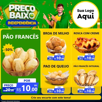 Modelo de Rede Social para Feed Facebook com o tema Preço Baixo de Independência para Padaria