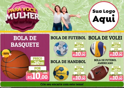 Modelo de Encarte para Encarte A4 Horizontal com o tema Para Você Mulher para Artigos Esportivos
