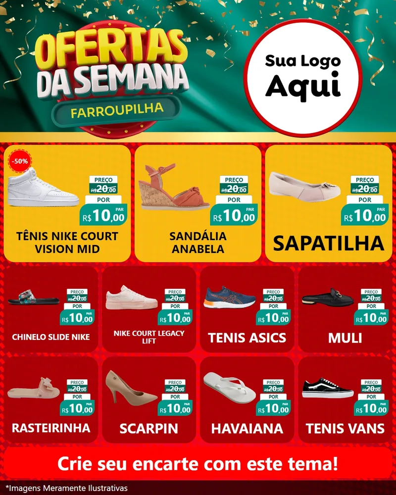 Modelo de Rede Social para Feed Instagram com o tema Ofertas da Semana Farroupilha para Calçados