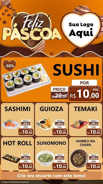 Modelo de Rede Social para Stories com o tema Feliz Páscoa para Comida japonesa