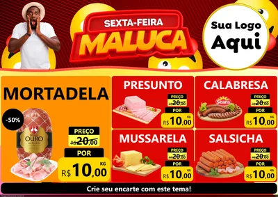 Modelo de Encarte para Encarte A4 Horizontal com o tema Sexta-feira Maluca para Frios e Laticínios
