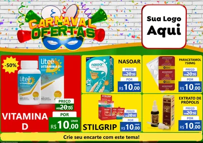 Modelo de Encarte para Encarte A4 Horizontal com o tema Carnaval de Ofertas para Farmácia