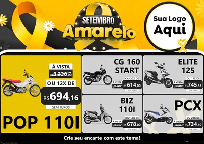 Modelo de Encarte para Encarte A4 Horizontal com o tema Setembro Amarelo para Concessionaria de Motos