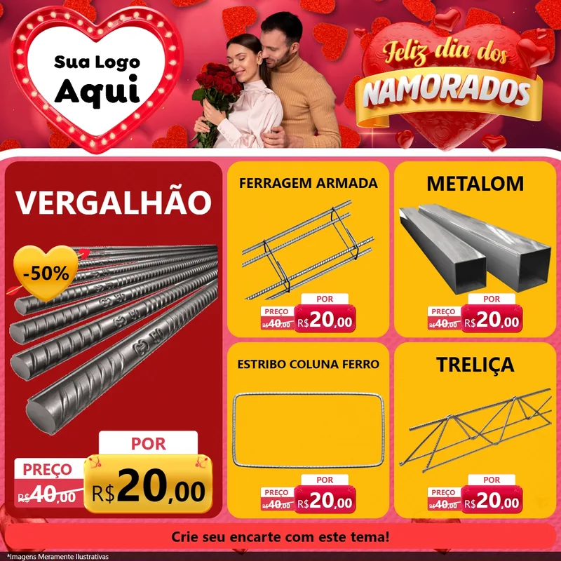 Modelo de Rede Social para Feed Facebook com o tema Feliz Dia Dos Namorados para Ferragens