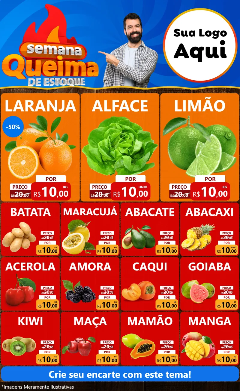 Modelo de Encarte para Encarte Grande com o tema Semana Queima de Estoque para Hortifrúti