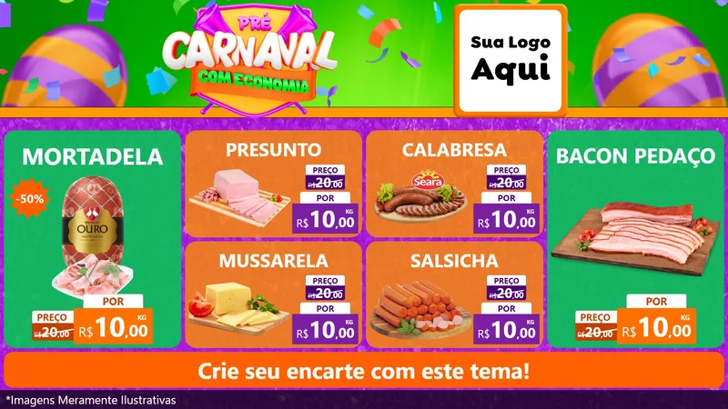 Modelo de TV para TV Horizontal com o tema Pré-Carnaval Com Economia para Frios e Laticínios
