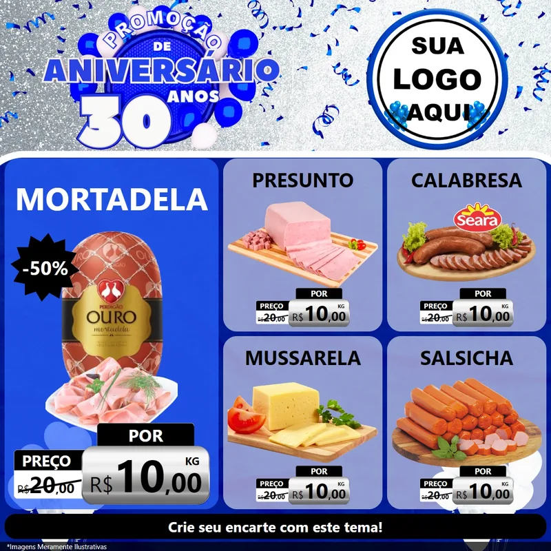 Modelo de Rede Social para Feed Facebook com o tema Promoção de Aniversário - 30 Anos para Frios e Laticínios