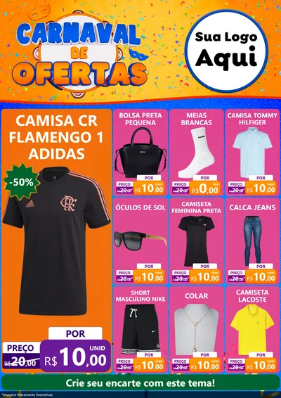Modelo de Encarte para Encarte A4 Vertical com o tema Carnaval de Ofertas para Roupas e acessórios