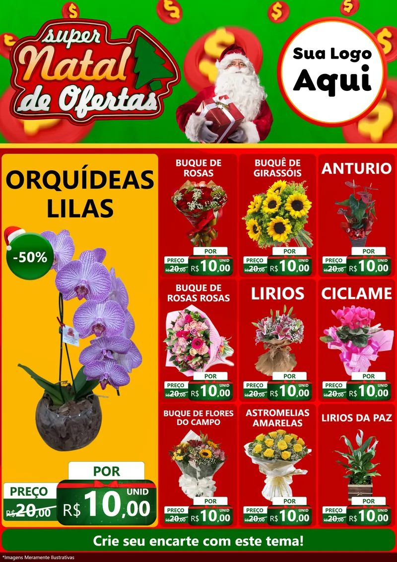 Modelo de Encarte para Encarte A4 Vertical com o tema Super Natal de Ofertas para Floricultura e jardim