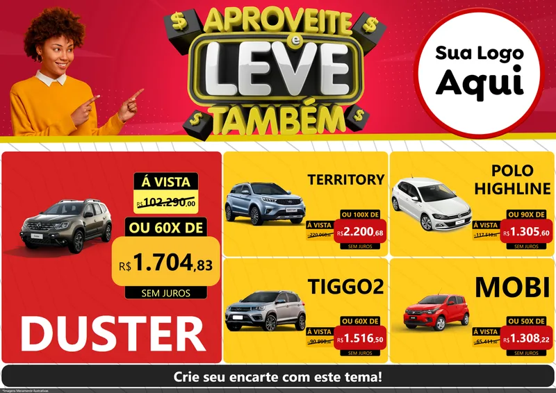 Modelo de Encarte para Encarte A4 Horizontal com o tema Aproveite e Leve Também para Concessionaria de Carros