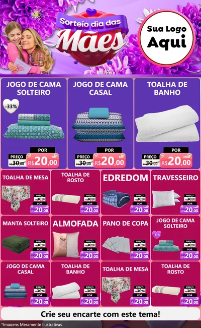 Modelo de Encarte para Encarte Grande com o tema Sorteio Dia das Mães para Cama, Mesa e Banho