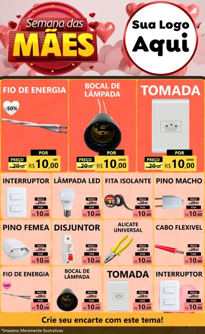 Modelo de Encarte para Encarte Grande com o tema Semana das Mães para Materiais Elétricos
