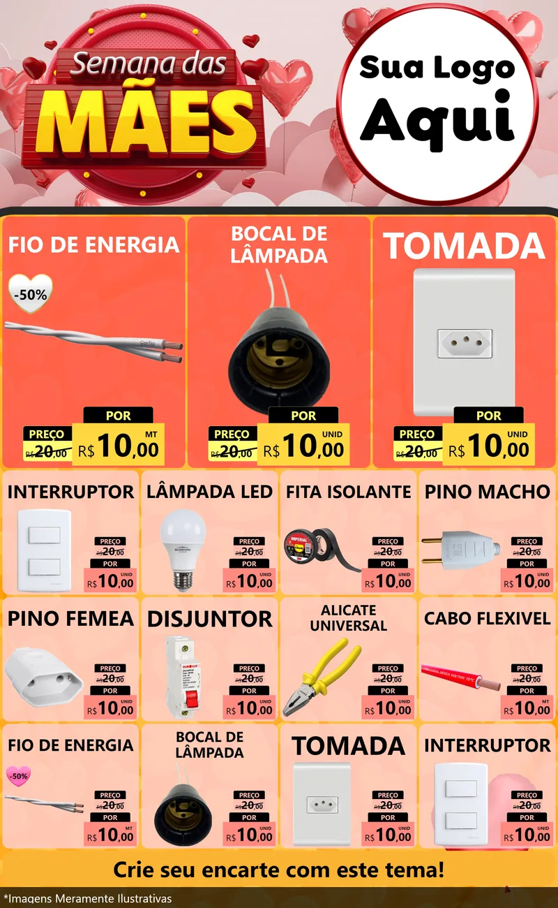 Modelo de Encarte para Encarte Grande com o tema Semana das Mães para Materiais Elétricos