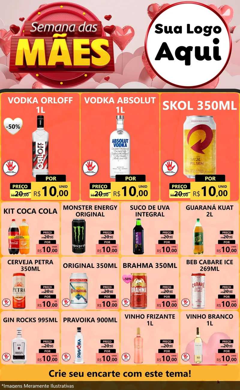 Modelo de Encarte para Encarte Grande com o tema Semana das Mães para Distribuidora de bebidas