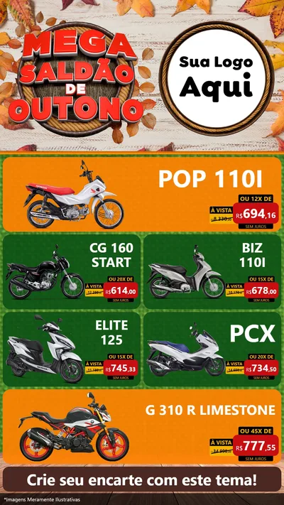 Modelo de TV para TV Vertical com o tema Mega Saldão de Outono para Concessionaria de Motos