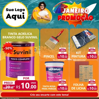 Modelo de Rede Social para Feed Facebook com o tema Janeiro de Promoção para Tintas e Ferramentas