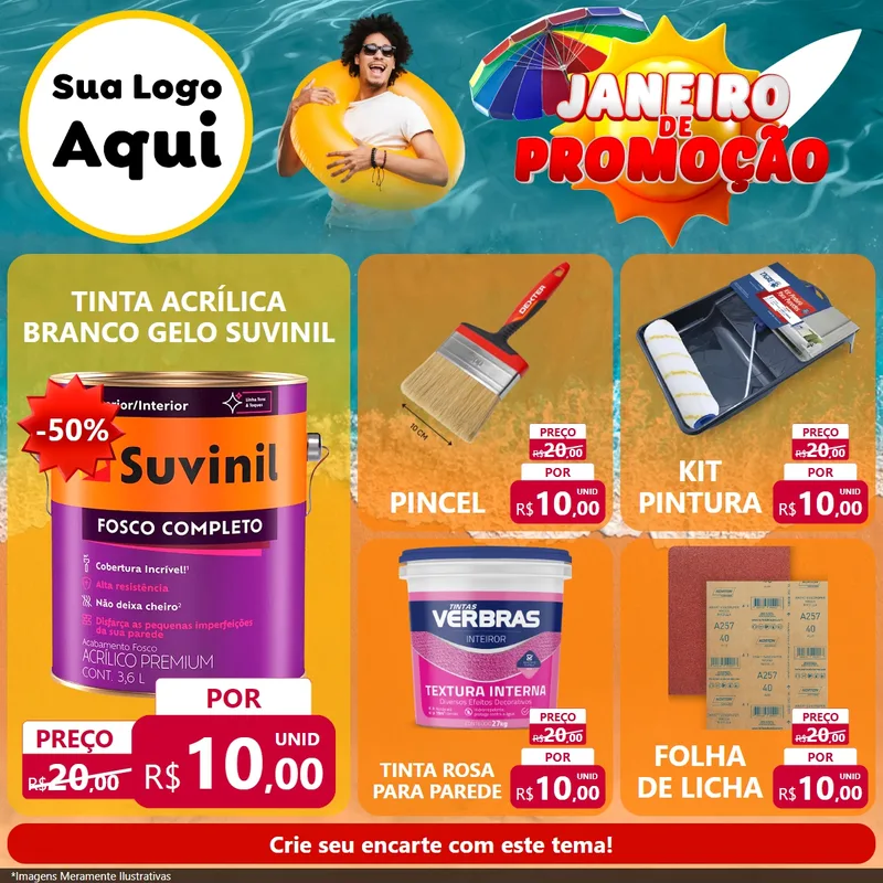 Modelo de Rede Social para Feed Facebook com o tema Janeiro de Promoção para Tintas e Ferramentas
