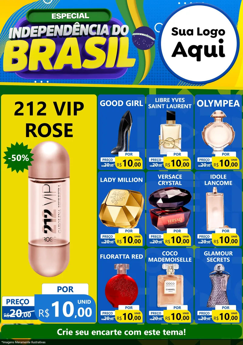 Modelo de Encarte para Encarte A4 Vertical com o tema Especial Independência do Brasil para Perfumes