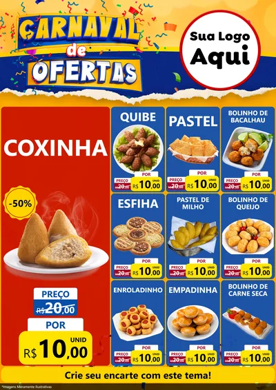 Modelo de Encarte para Encarte A4 Vertical com o tema Carnaval de Ofertas para Salgadaria