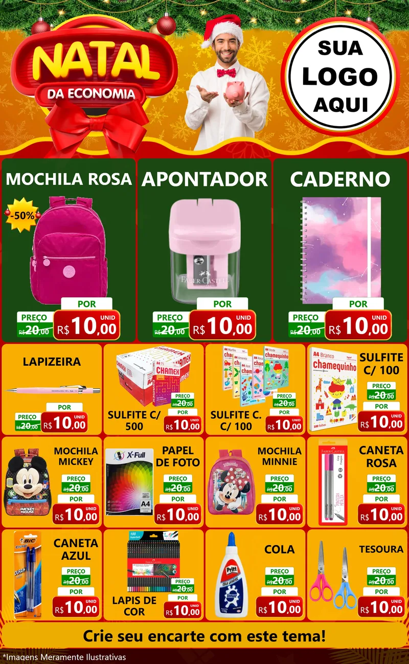 Modelo de Encarte para Encarte Grande com o tema Natal da Economia para Papelaria