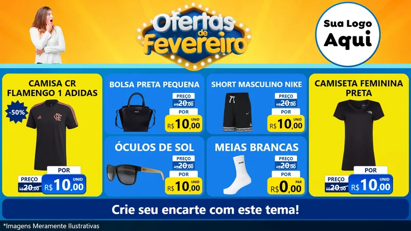 Modelo de TV para TV Horizontal com o tema Ofertas de Fevereiro para Roupas e acessórios