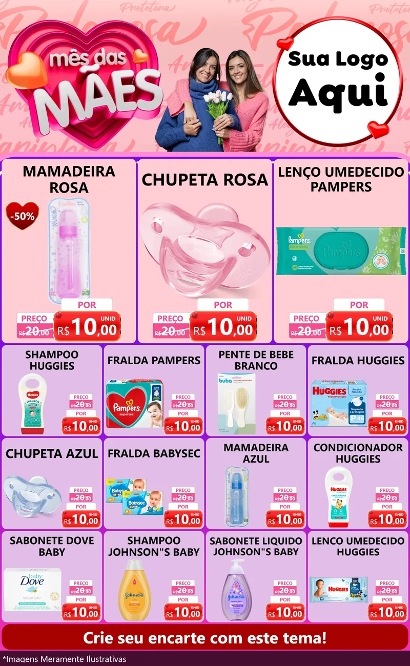 Modelo de Encarte para Encarte Grande com o tema Mês Das Mães para Bebês