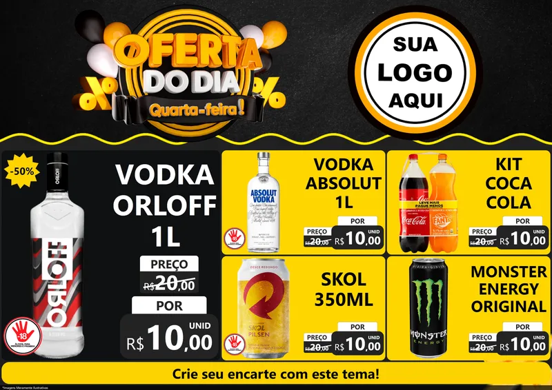 Modelo de Encarte para Encarte A4 Horizontal com o tema Oferta do Dia - Quarta Feira! para Distribuidora de bebidas