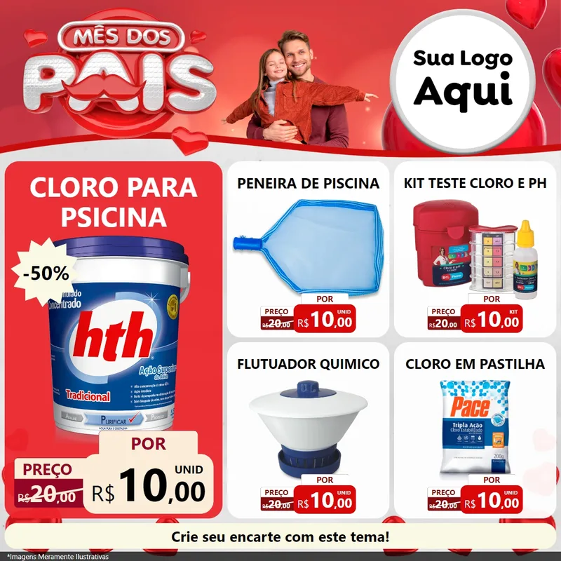 Modelo de Rede Social para Feed Facebook com o tema Mês dos Pais para Produtos para Piscina