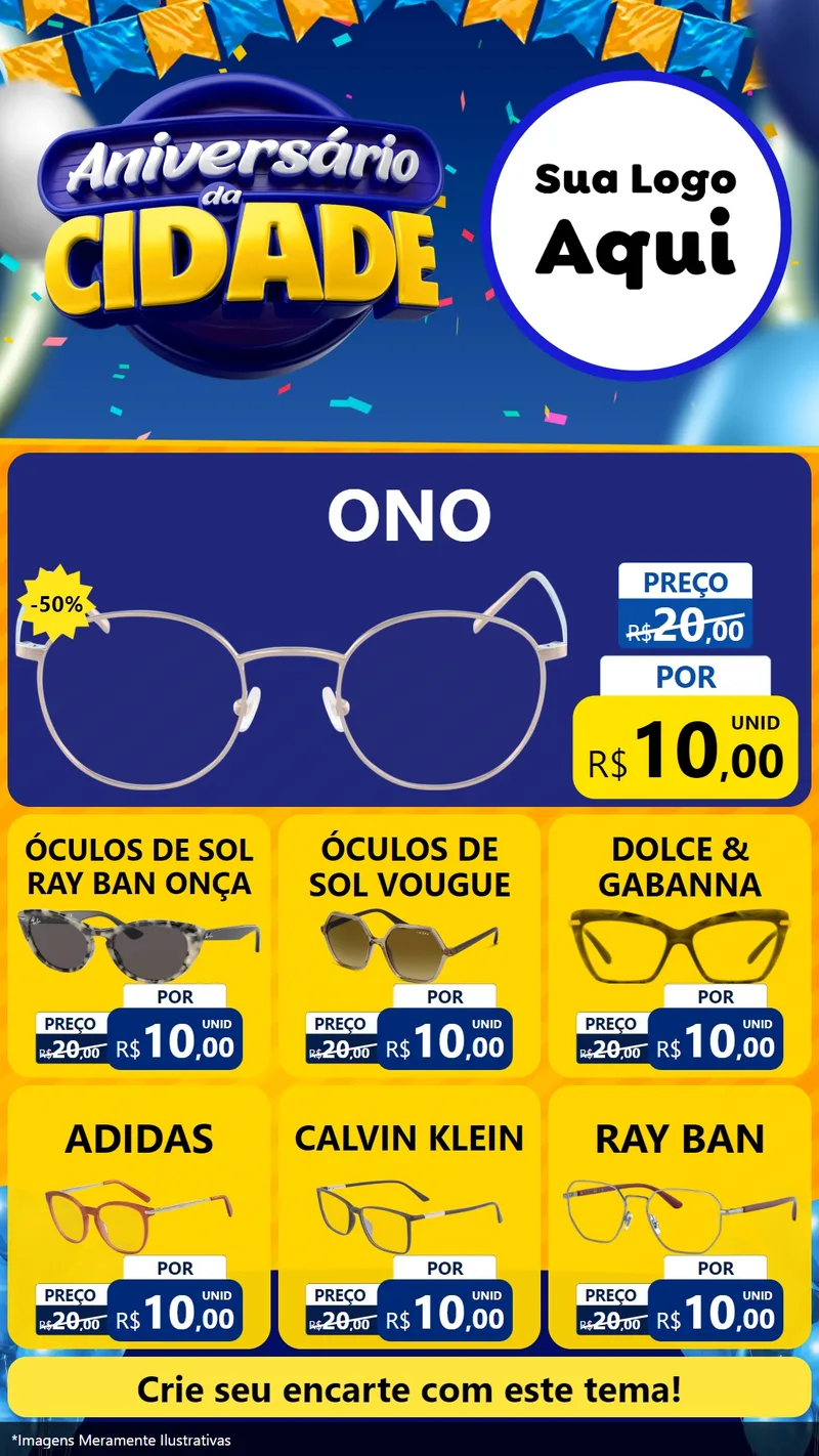 Modelo de Rede Social para Stories com o tema Aniversário da Cidade para Óticas